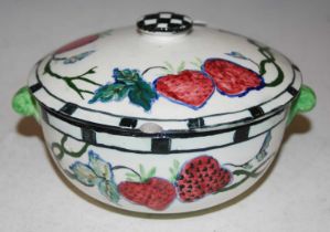 A Scottish pottery twin-handled bowl and cover with hand-painted decoration by Jessie Wilson,
