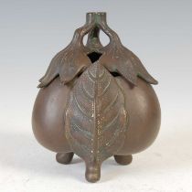 A Japanese bronze eggplant koro and cover, Meiji Period, 13.5cm high.