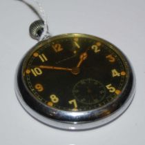 A vintage military issue white metal cased Leonidas Swiss Made open faced pocket watch with black