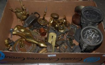 A box of mixed metalware.