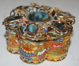 A Chinese gilt metal and enamel flower-shaped box with detachable cover, Qing Dynasty, the cover