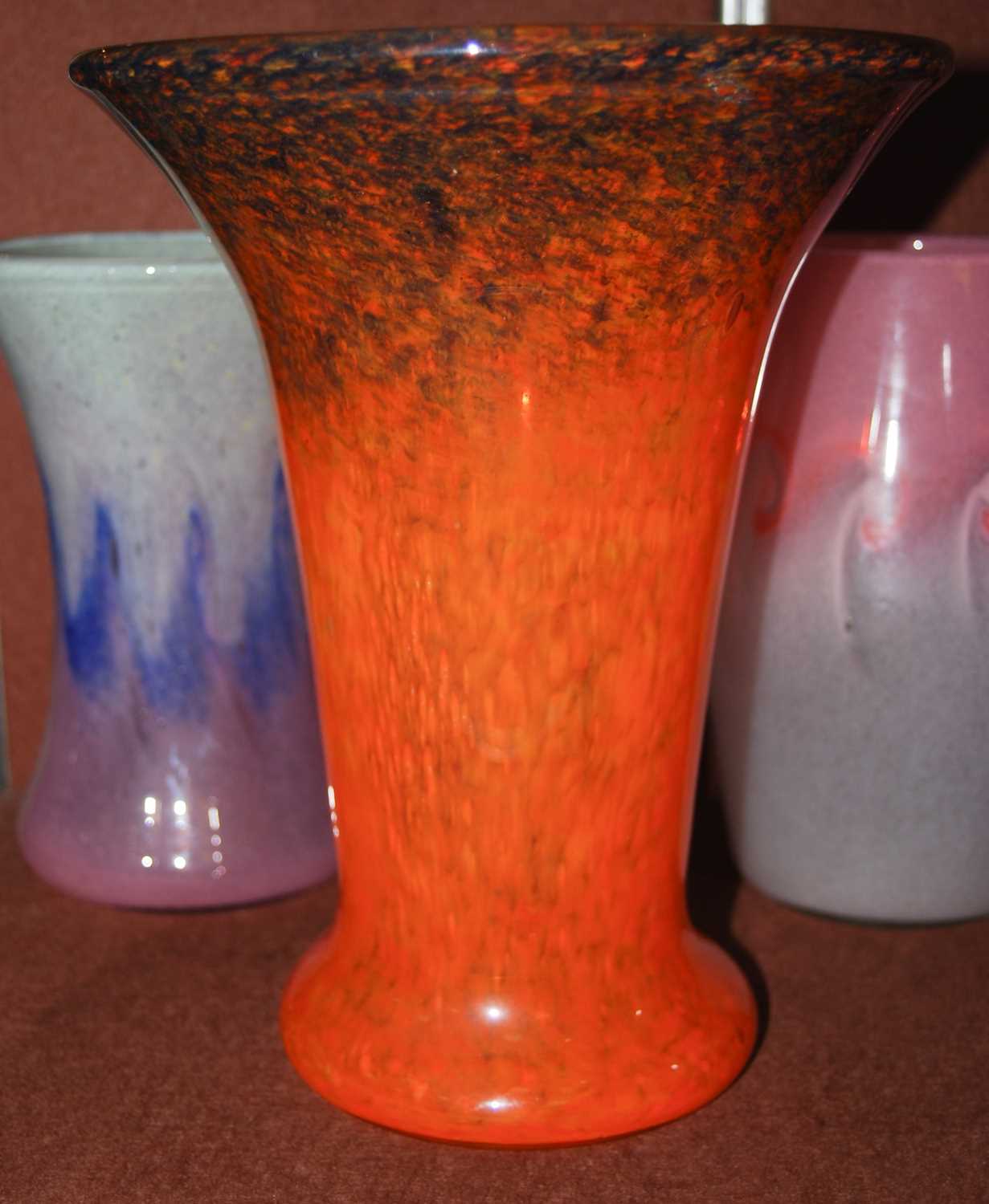 A group of five assorted Vasart glass vases, one mottled purple and white with band of typical - Image 4 of 6