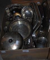 A box of EP and mixed metalware.
