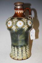 A Doulton Lambeth stoneware flagon with Mappin & Webb silver collar and stopper, the ceramic body of