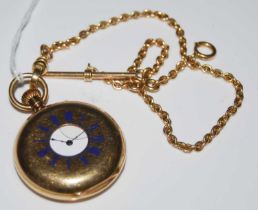 An early 20th century yellow metal half hunter pocket watch, the inner back case stamped 18k, the