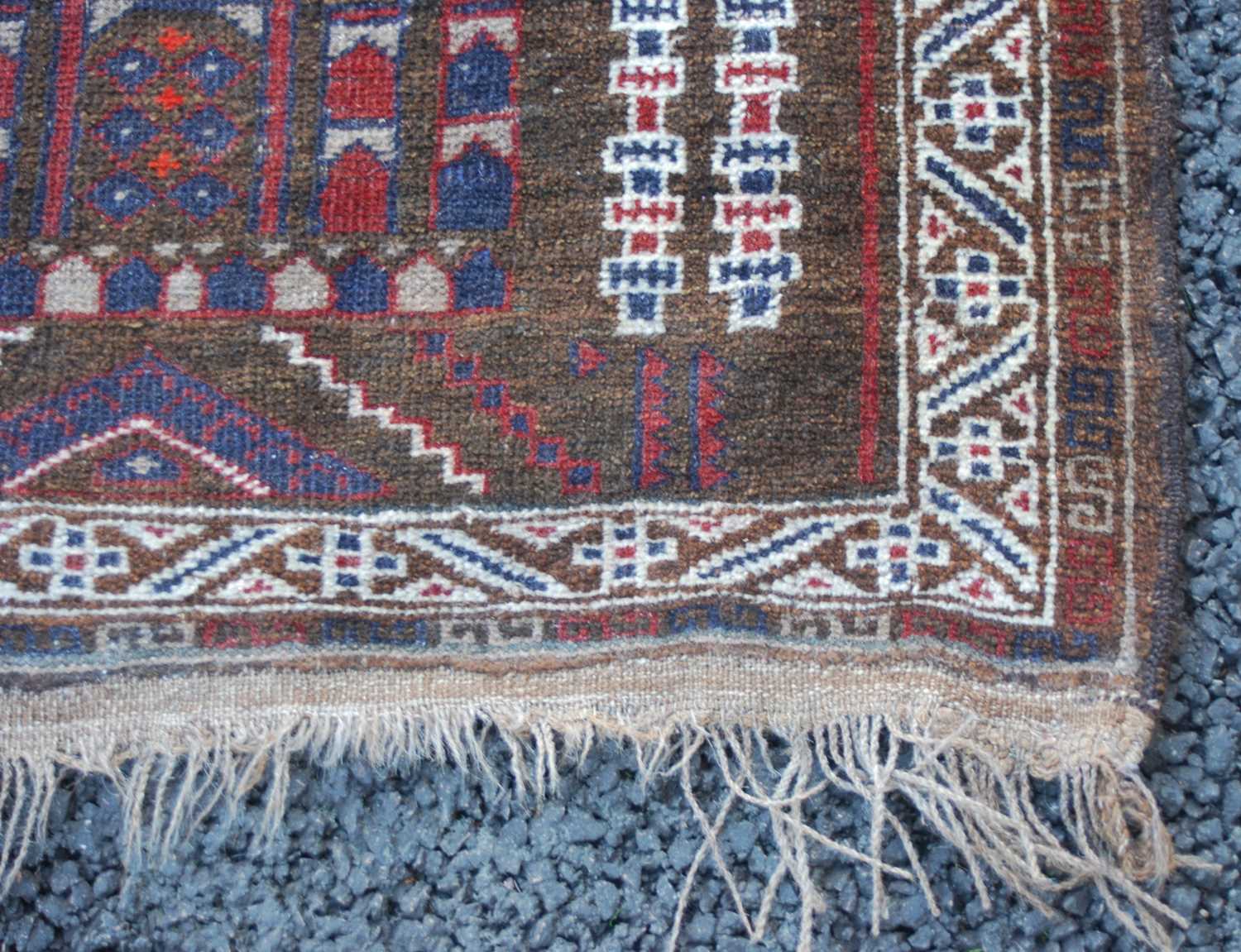 Two small Persian rugs, comprising a brown ground rug decorated with four triangular shaped motifs - Image 7 of 8