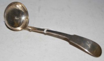 A late 18th / early 19th century Edinburgh silver fiddle pattern sauce ladle, engraved with single