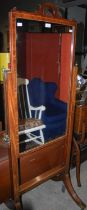 A 19th century mahogany and inlaid cheval mirror with adjustable brass candle sconces, and two