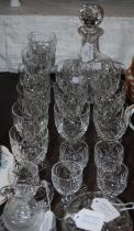 A collection of mixed glassware to include a Royal Doulton glass decanter together with some glasses
