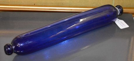 A 19th century Bristol blue glass rolling pin, 41cm long.