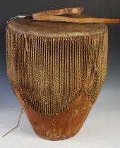 Tribal Art - A good example of an early 20th century African War Drum, the upper half decorated with