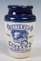 A vintage stoneware Buttercup Cream butter pot, 12cm high.