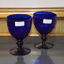 A pair of 19th century Bristol blue glass wine goblets, 14.7cm high.