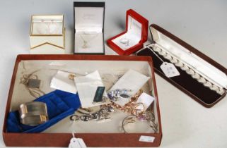 Box of assorted costume jewellery to include earrings, necklaces, pendants, various rings,
