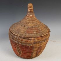 Tribal Art - an early 20th century basket and cover, Tutsi Peoples, decorated on the exterior and