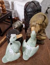 A mixed group of Chinese and other South Asian ware to include a blanc-de-chine figure of Guanyin, a