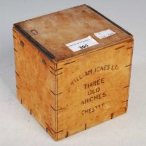 William Jones Ltd, 3 Old Arches, Chester, a wood slide topped tea caddy with foil-lined interior.