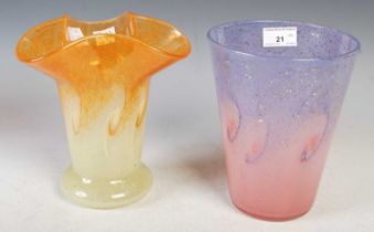 Two Vasart glass vases, one mottled purple and pink with silver coloured inclusions, the other