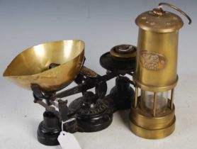 A 20th century Welsh brass miner's lamp, together with a set of 20th century 'J White & Son'