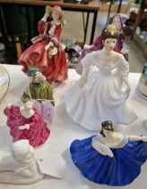 A group of six Royal Doulton figures comprising 'Top o' The Hill HN1834', 'Sweet Anne HN1496', '