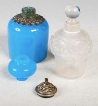 An iridescent glass perfume bottle with clear glass stopper, together with a late 19th century