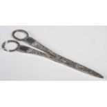 A pair of Victorian silver grape scissors, London 1889, makers mark slightly rubbed with engraved