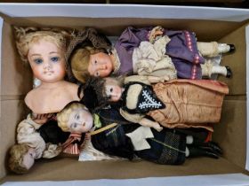 Box - assorted vintage collectors dolls in traditional dress.