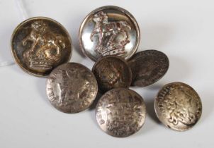 Wyon, 287 Regent Street, London, two silver plated buttons, four buttons fashioned from vintage