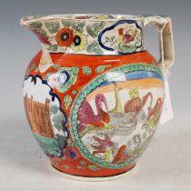 An early 19th century Pearlware Staffordshire pottery jug, decorated with oval vignette of birds