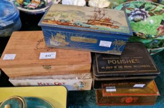 Advertising interest: a collection of vintage advertising tins and boxes to include one metal box '