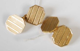 A pair of 18ct gold cufflinks, makers mark 'Mappin & Webb', octagonal-shaped with engine turned