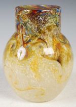 A Monart glass vase, shape N, mottled opaque white, yellow, green, blue and purple glass, with
