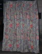 A pair of triple pleated curtains, Oleander fabric by Ian Sanderson, Swedish Grey, 132cm wide at