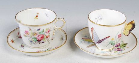 A late 19th century hand-painted breakfast cup and saucer, together with a Royal Worcester hand-