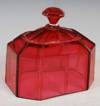 A late 19th / early 20th century ruby tinted glass octagonal shaped dish cover, 15.5cm high.