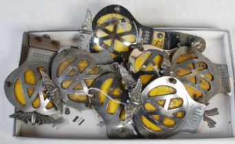 A group of seven vintage AA car badges 1945 - 1957, badge numbers 0B33627, 0F29623, 0K91526,