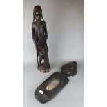Carved tribal figure together with carved African mirror