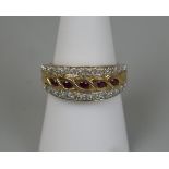 9ct gold ruby & diamond set ring - Size: O