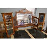 Large satinwood vanity triptych mirror