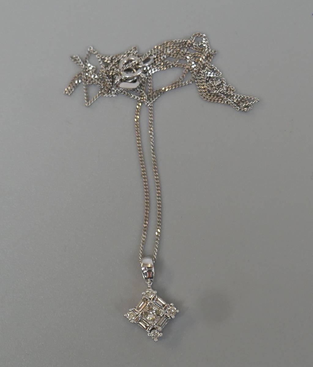 9ct white gold baguette diamond pendent on chain