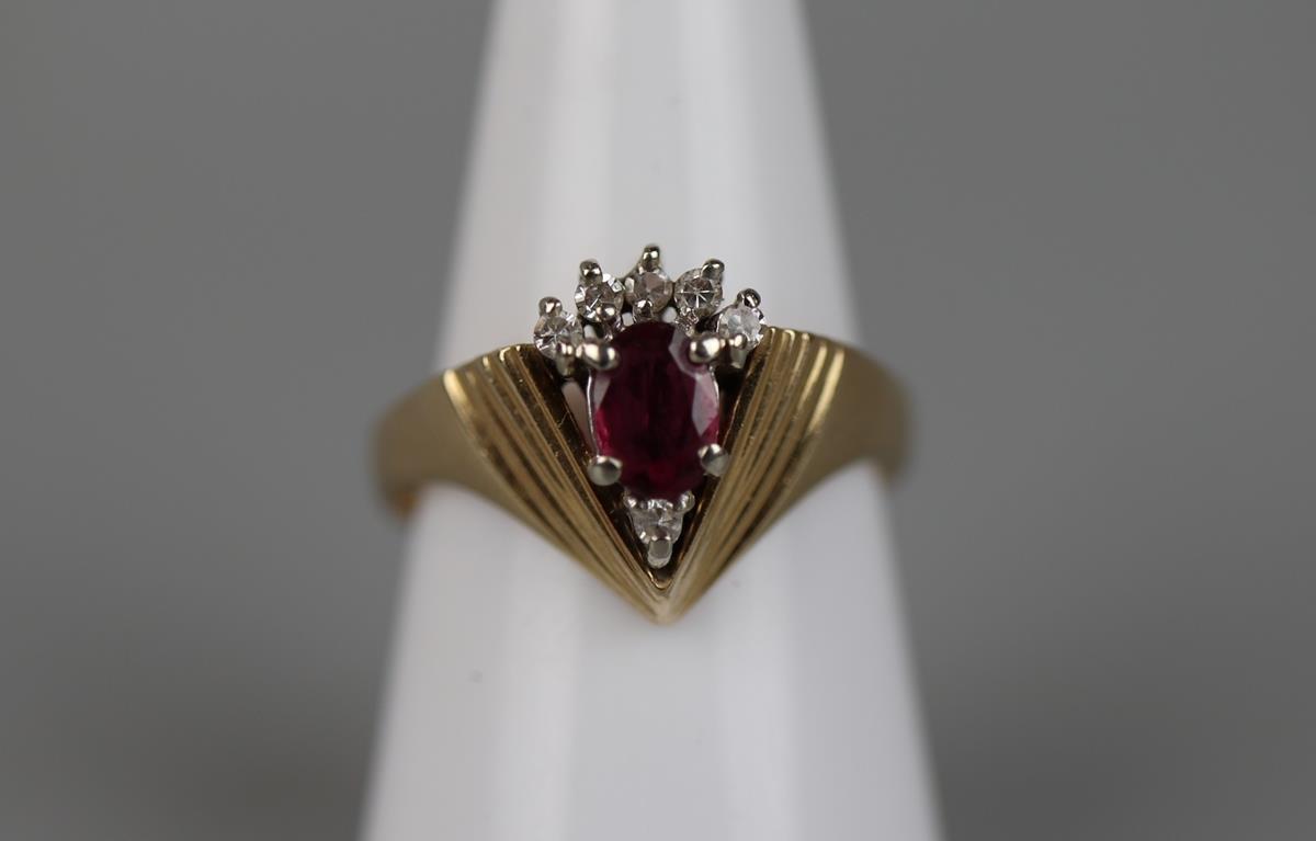 14ct gold ruby and diamond cocktail ring - Approx size P½