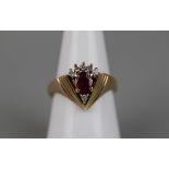 14ct gold ruby and diamond cocktail ring - Approx size P½
