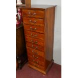 Hardwood bank of 10 drawers - Approx size: W: 46cm D: 41cm H: 135cm