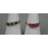 2 9ct gold stone set rings - Size: Both J