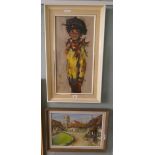 Signed oil on board - Isle of Wight town scene together with a signed oil on canvas of a girl