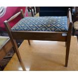 Edwardian upholstered piano stool with sheet music compartment