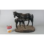 Cast figure of horse and foal - Approx H:31cm