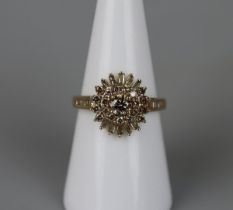 9ct gold diamond set cluster ring set with round & baguette diamonds - Size: N