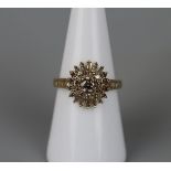 9ct gold diamond set cluster ring set with round & baguette diamonds - Size: N