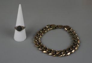 Gents silver gilt curb bracelet together with silver gents ring